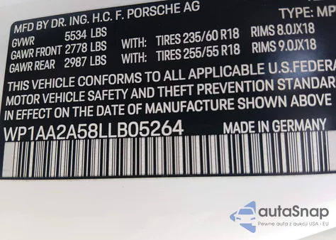 2020 Porsche Macan z USA, uszkodzony, nr VIN WP1AA2A58LLB05264